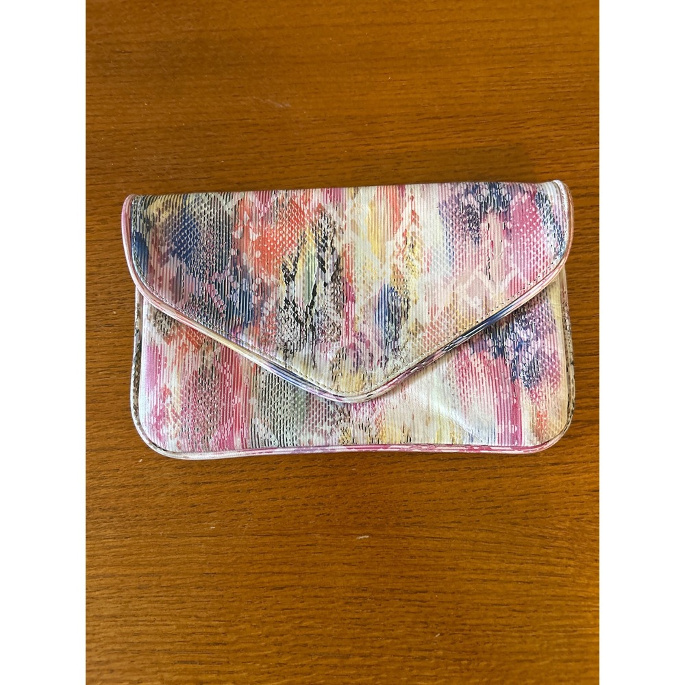 CoFi Genuine Leather Envelope Clutch Multicolor Snakeskin Embossed Handbag